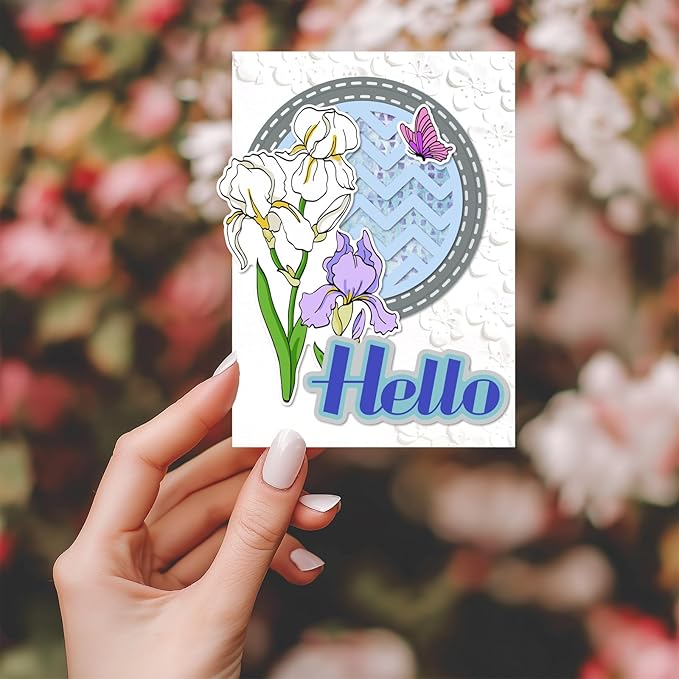 ORIGACH Iris Layering Stencil Stamp and Die Set for Card Making, Flower Stencil Template Silicone Clear Stamps and Metal Die Sets for DIY Scrapbooking Photo Album Crafting