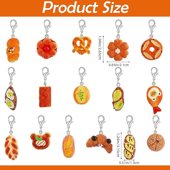 BEEFLYING 16Pcs Bread Stitch Marker Charms for Crocheting and Knitting, Resin Food Style Crochet Knit Stitch Marker Pendant with Lobster Clasp for Sewing Quilting Handmade Jewelry