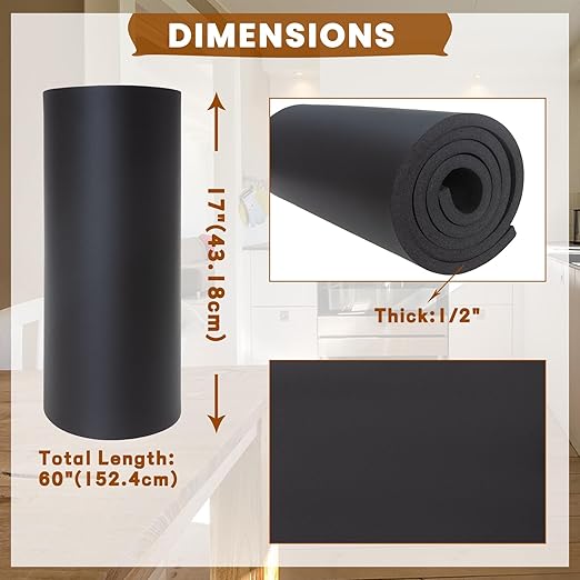 Neoprene Foam Rubber Sheet 1/2" x 17" x 60", Non-Adhesive Foam Rubber Padding Roll for DIY Projects, Gaskets, Foam Padding Applications