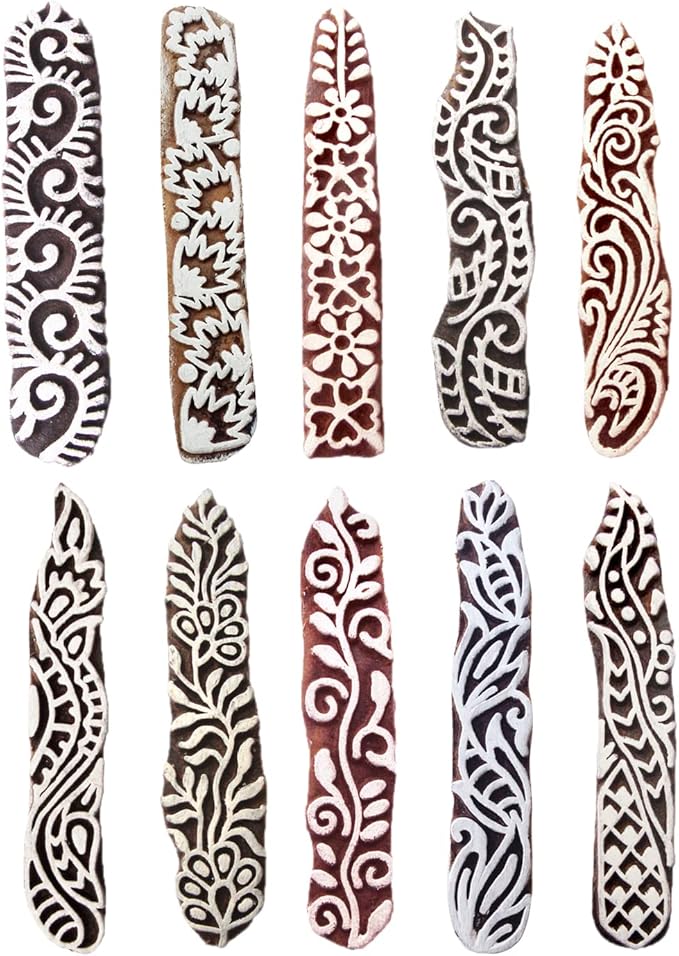 Clay Printing Stamps Urban Border Design Wood Blocks (Set of 10) Htag2157