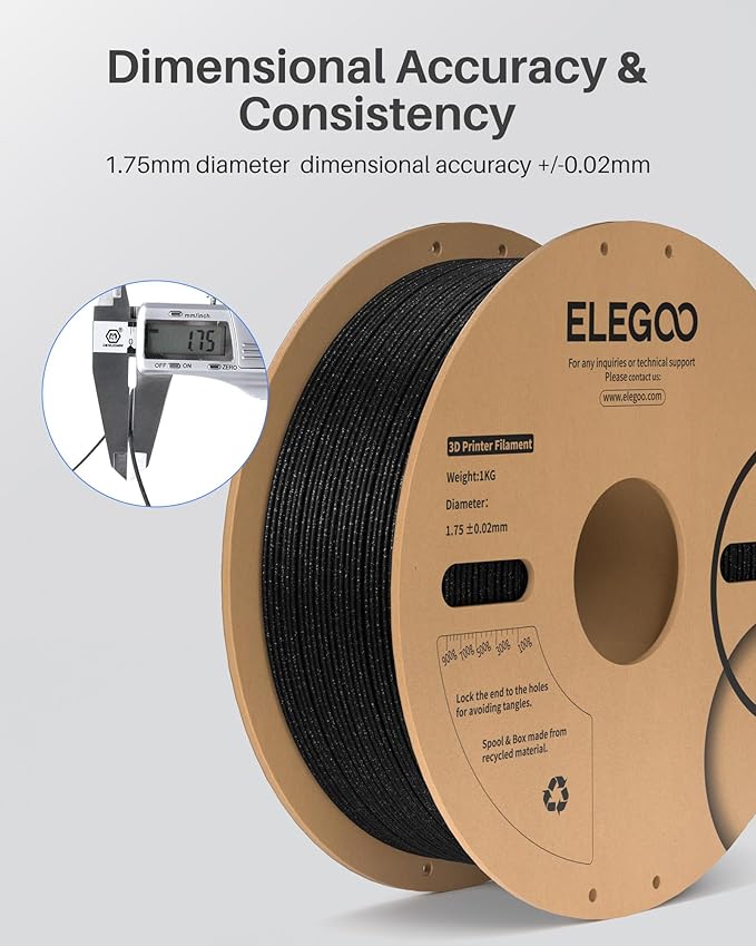 ELEGOO Sparkle PLA Filament 1.75mm Bundle 4KG, Glitter Twinkling 3D Printer Filament Dimensional Accuracy +/- 0.02mm, 4pcs 1kg Spool(2.2lbs) Sparkle Black, Red, Green, Gold