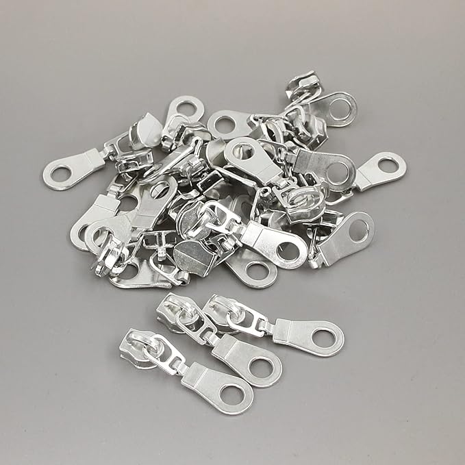 Leekayer #5 Metallic Nylon Coil Zippers by The Yard Colorful Teeth Zipper Bulk 10 Yards White Tape with 25pcs Silver Sliders for DIY Sewing Tailor Craft Bag(White)