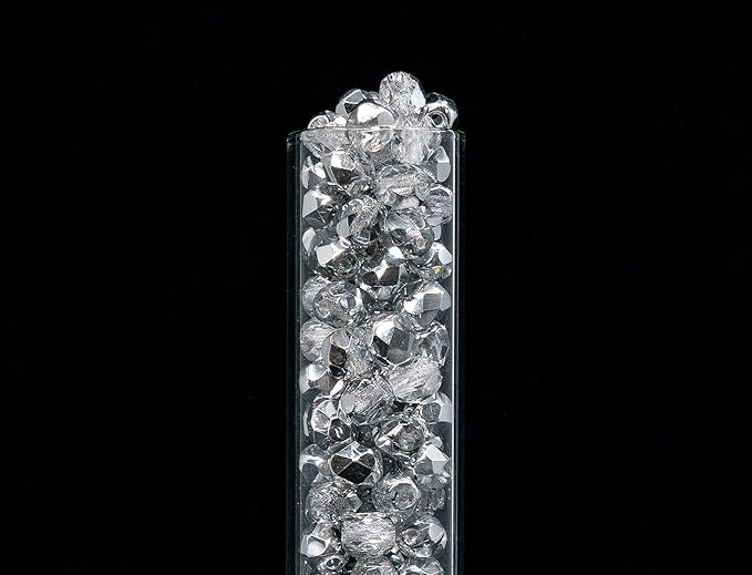 1.8 oz (50g, Approx. 600pcs) of Faceted Fire Polished Pressed Czech Glass Beads 4mm (0.16in), Crystal Silver Aluminum Labrador 00030-27001 BCV