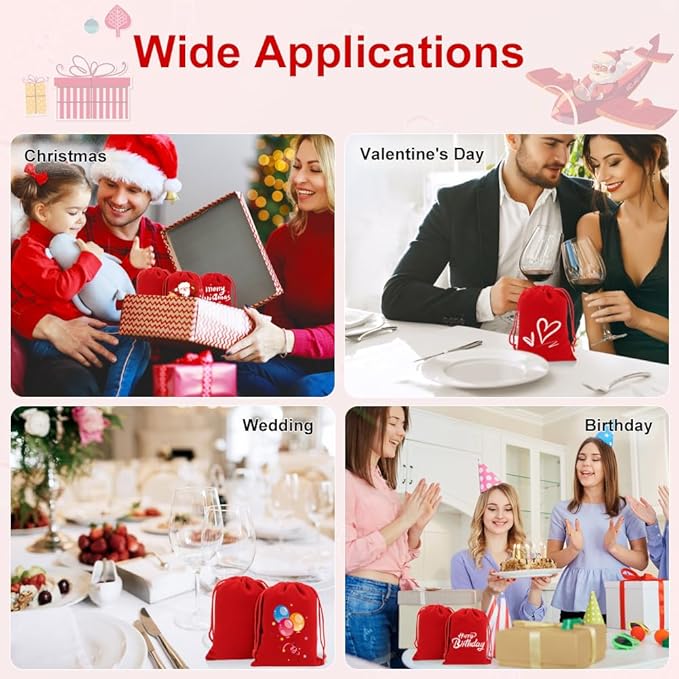 Shintop 20pcs Velvet Bags with Drawstrings, 4x6inch Red Gift Bags Jewelry Pouches for Dice Wedding Party Favor