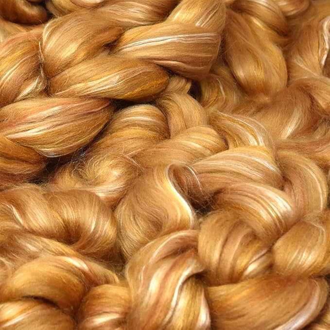 Merino Silk Luxe Tonal Designer Blend. Superfine Merino, Mulberry, Tussah Silk. Top Roving for Spinning or Felting. Toffee Whisper 1oz
