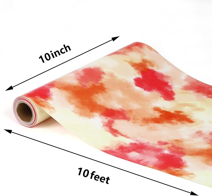 RENLI·TONG Tie Dye Heat Transfer Vinyl, 10Inch by 10ft Roll, Rainbow, Glossy, Cloth, Bohemian, Single Use, for T-Shirt, Shoes, Aprons, Jeans, Baseball Caps, Other Fabric Items