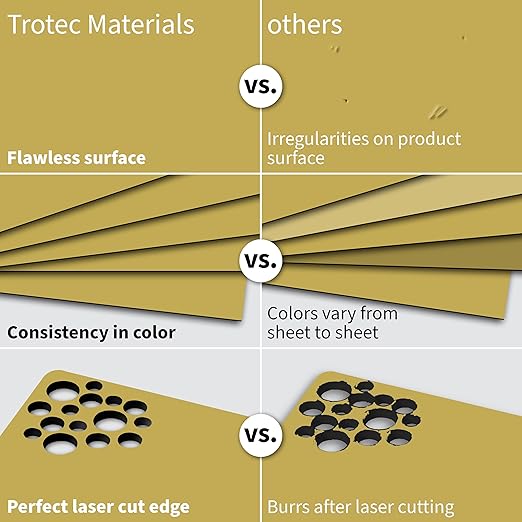 Trotec TroLase Lights | 24"x12"x1/250"(0.1mm thick) | Adhesive-Backed Flexible Laser Engraving Sheet/Film for Decal & Label | Double Color Plastic Sheet for Engraving | Smooth Gold/Black | 10pcs