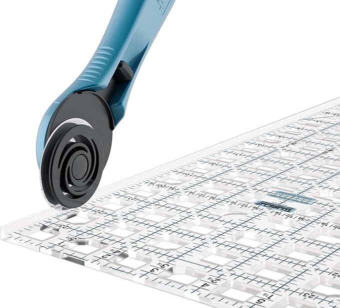 TrueCut Rectangle 24.5" x 6.5" Quilting Ruler with Track and Guide for Straight Cuts - Innovative Quilting and Sewing Ruler for Accurate Fabric Cuts with 1/8th Measurements