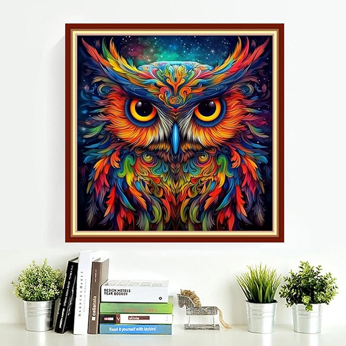 DMCVIVR Stamped Cross Stitch Kits for Adults Beginners Embroidery Kits 11CT Needlepoint Kits Cross Stitch Patterns Embroidery Patterns-Colorful Owl 18x18 inch