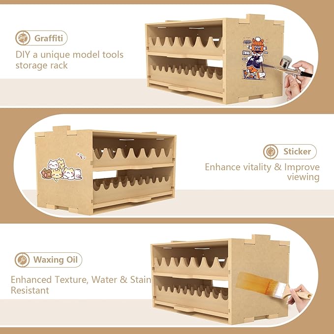 Plastic Model Paint Rack Organizer for 50 Paints, Pull-Out Storage With MDF Material, Model Tools, Suitable for 10ml Tamiya/Mr.Hobby and Miniature Paint Set GK8