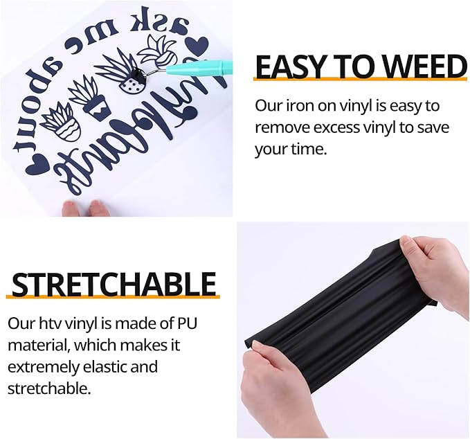 HTVRONT Black Heat Transfer Vinyl Bundle - 10 Pack 12" x 10" HTV Vinyl for T-Shirt, Black Iron on Vinyl for All Cutting Machine or Heat Press Machine
