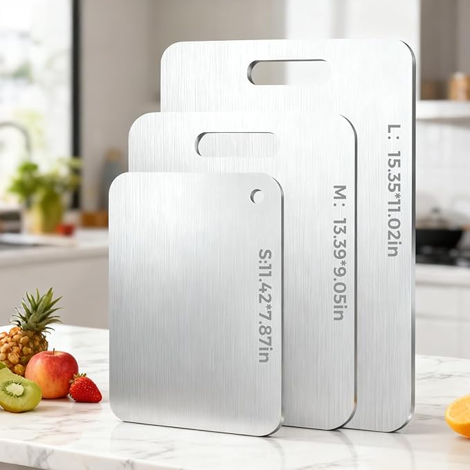 Tavano Titanium Cutting Board,Titanium Cutting Boards for Kitchen,Double-side Available Cutting Board for Vegetables,Meat,Fruits,Easy to Store and Clean(M)