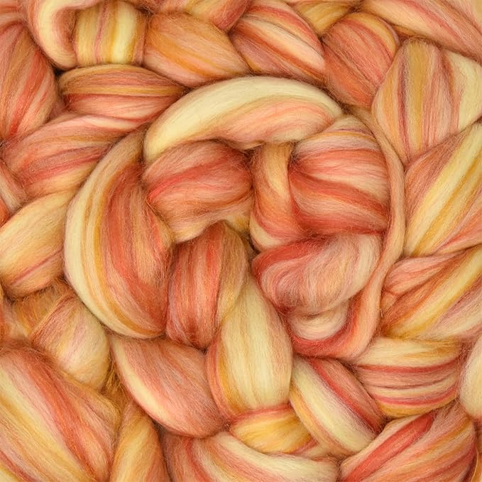 Merino Silk Luxe Tonal Designer Blend. Superfine Merino, Mulberry Silk, Tussah Silk. Top Roving for Spinning or Felting. Golden Flame 4oz