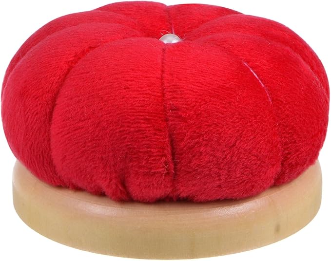 HARFINGTON Wooden Base Needle Pincushions Japanese Style Pin Cushions Round Pin Cushion Needle Holder for Sewing Quilting Needlework DIY Crafts, Red