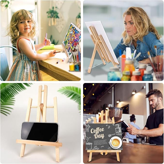 AROIC Wood Easels, Easel Stand for Painting Canvases, Art, and Crafts. (11.8 inch, 4 Pack), Tripod, Painting Party Easel, Kids Student Table School Desktop, Portable Canvas Photo Picture Sign Holder
