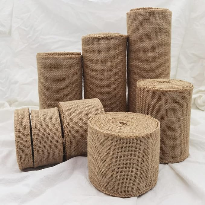 INSPIRELLE 6" Natural Burlap Fabric Roll 10 Yards Jute Ribbon for Gift Wrapping Craft Projects Wedding Decoration Home Decoration 15CM