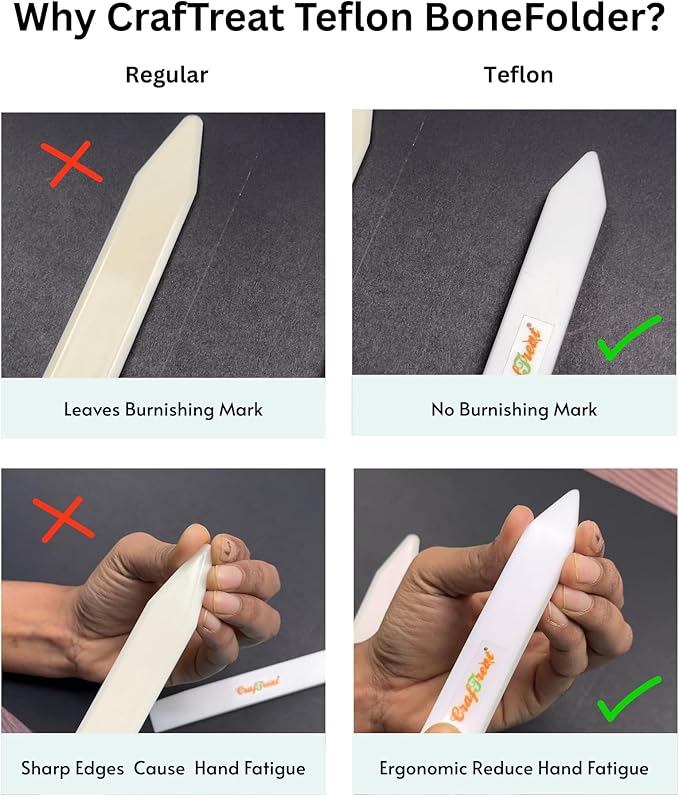 CrafTreat Teflon Bone Folder and Scoring Tool - Large Bone Folder - Paper Scorer for Paper Crafting, Bookbinding, Scrapbooking - Leather Burnishing Tool - Smooth, Ergonomic Tools (Large 1 pc)