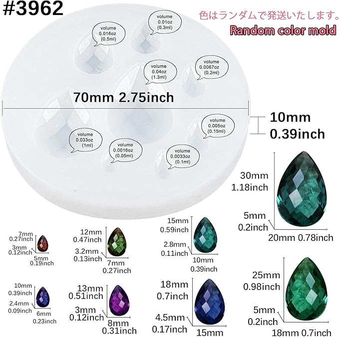 FUNSHOWCASE Cabochon Gemstone Silicone Mold for Resin Epoxy Jewelry Making, Cake Decoration, Cupcake Topper, Polymer Clay Craft