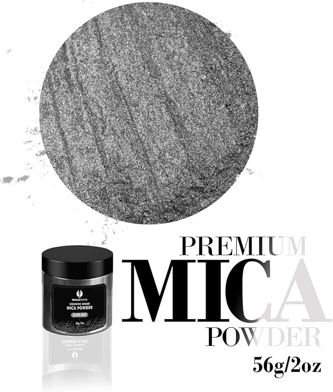 Silver Grey Mica Powder for Epoxy Resin 56g / 2oz. Jar - TECHAROOZ 2 Tone Resin Dye Color Pigment Powder for Lip Gloss, Nails, Colorant for Slime Bath Bombs Soap Making & Polymer Clay