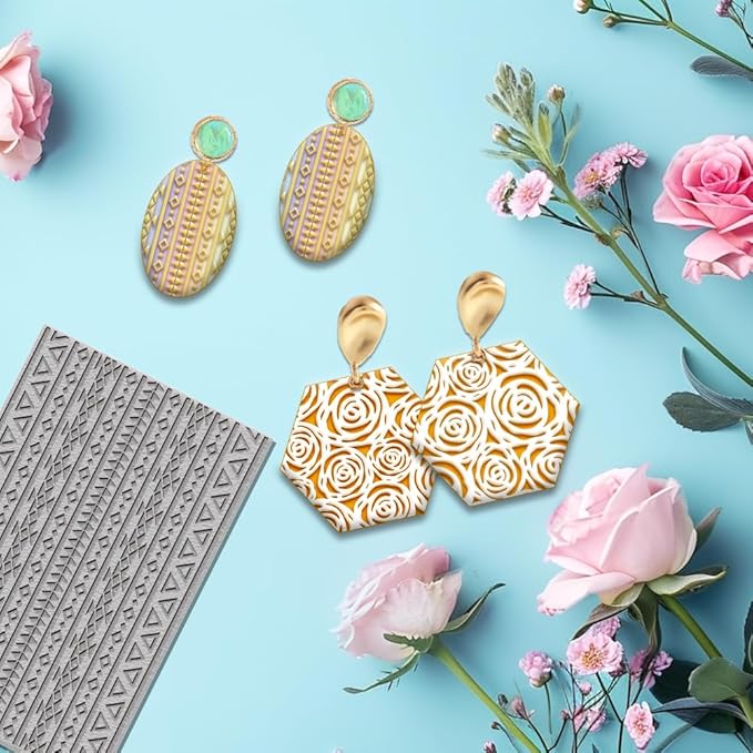 4PCS Polymer Clay Texture Sheets Set for Using with Clay Cutters, Boho Clay Texture Mats, Pottery Jewelry Making Kit DIY Creative Crafts Tools