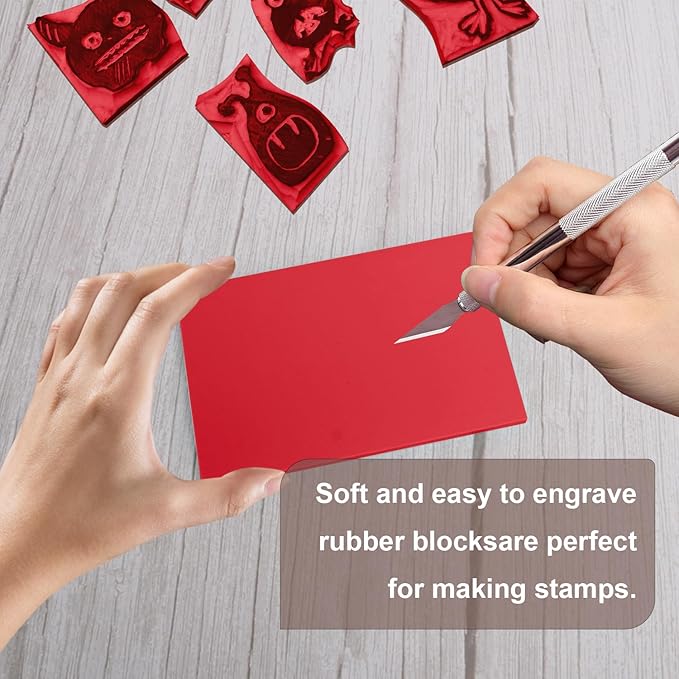25 Pcs 4"x6" Rubber Carving Blocks, Linoleum Blocks, Stamp Carving Blocks for Printmaking, Linocut Artists, Crafts and More,red by KUKLIPJIM.