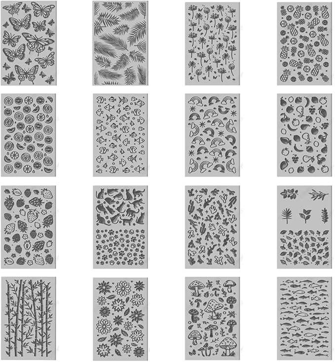 CHGCRAFT 16 Sheets 16 Styles Animals Dandelions Polymer Clay Texture Mat Mushrooms Modeling Pattern Pad Plants Fruits Texture Sheets for Polymer Clay Making Earrings Jewelry Tools, 4×2.6 inch