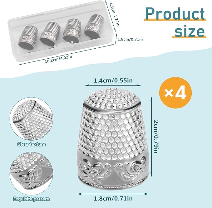 ZMAAGG 4PCS Sewing Thimbles for Hand Sewing, Metal Finger Protector, Quilting Craft Accessories for Knitting Needlework DIY Tools