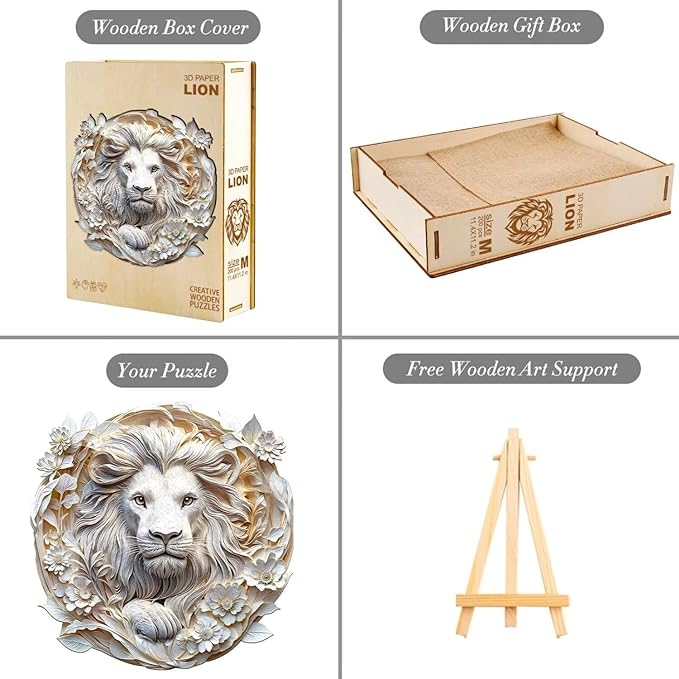 Wooden Puzzles Adults, 3D Paper Lion Wooden Puzzles 295 Pieces, Unique Animal Shaped Wood Challenging Jigsaw Puzzles Gifts for Adults, 13.4x13.2in