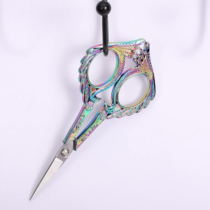 Embroidery Scissors - Small Vintage Sharp Detail Shears for DIY Craft, Sewing, Artwork, Needlework Yarn, Fabric Cutting, Thread Snips, 5in Rainbow Peacock Style