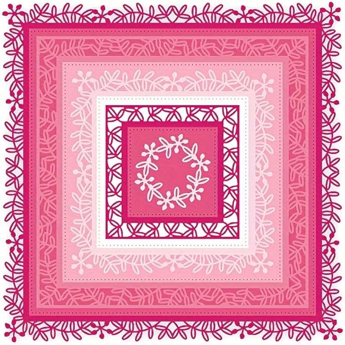 Lapoo Flowers Metal Cutting Die for Scrapbooking - Durable, Cut Stencils for DIY Scrapbook Photo Album Decorative Paper Card, Card Making Supplies (Multiple Large Lace Square Frames 8.1 x 8.1 in)
