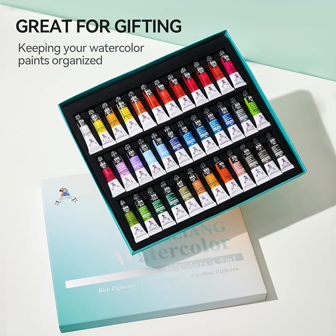 MeiLiang Watercolor Paint Set 36 Vibrant Colors 5ml / 0.17 Fl Oz Tubes, Watercolor Tubes with Great Value, Water Color Paints Art Supplies for Adults, Artists & Beginners