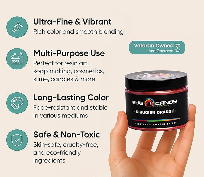 Eye Candy Pigments Premium Orange Mica Powder - Rikugien Orange (50gr) - for Epoxy, Resin, Soap, Paint, Woodworking, Acrylic Pouring, Bath Bombs, Fishing Lures - DIY Arts and Crafts Additive