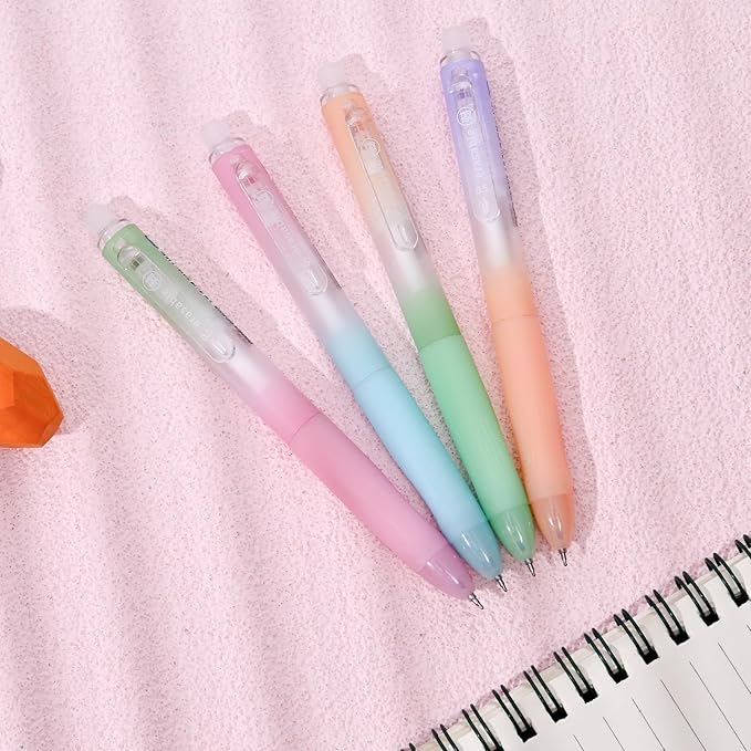 Temiary 4 Pcs Erasable Gel Pens & 10 Pcs Refills, Retractable Ink Pen with Eraser Clear, 0.5mm Fine Point Smooth Writing Make Mistakes Disappear for Crossword Puzzles Note Taking (Blue Ink)