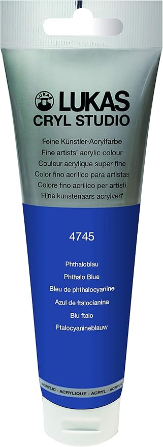 Lukas CRYL Studio Artist Acrylic Paint, Phthalo Blue, 125 ml Tube - High Pigment Acrylic Paints for Canvas Painting, Large Scale Works - Medium-Viscosity, Water-Mixable, Fast Drying