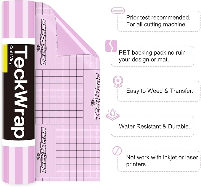TECKWRAP Permanent Adhesive Vinyl 12" x 10ft, Glossy Sweet Pink