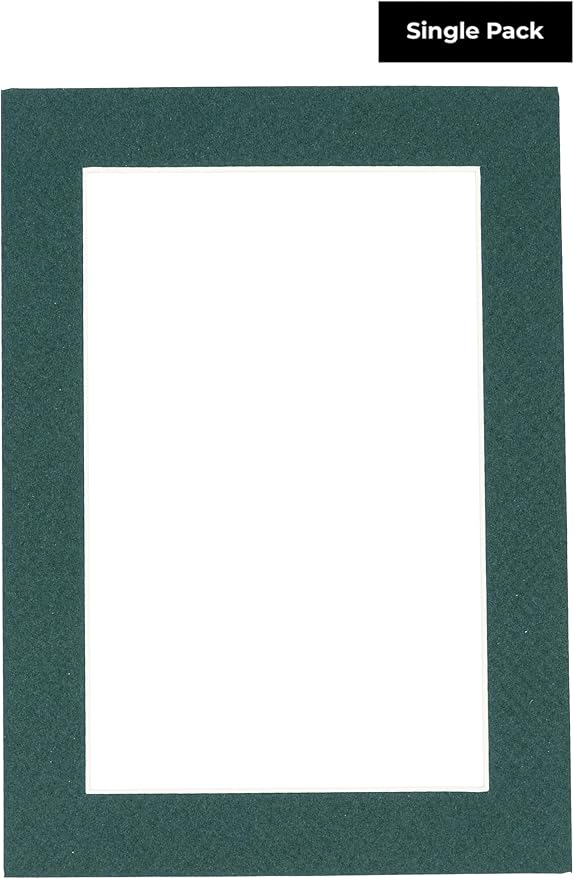 8x10 Mat Bevel Cut for 5.5x8.5 Photos - Acid Free Forest Green Precut Matboard With Backing Board and Crystal Clear, Self Seal Photo Mat Bag - For Pictures, Photos, Framing - 4-ply Thickness