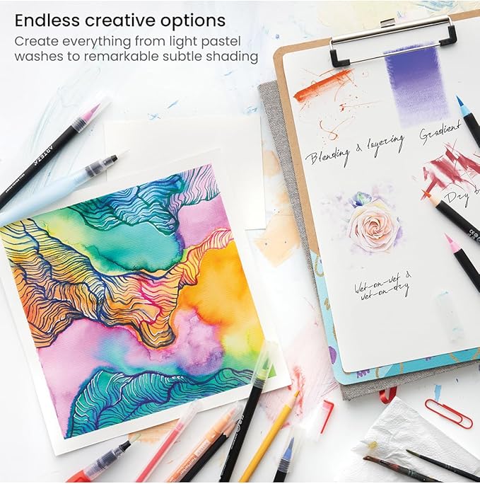 ARTEZA Watercolor Paint Pens, 24 Watercolor Brush Pens with Flexible Nylon Brush Tips, Paint Markers for Artists, and Beginners