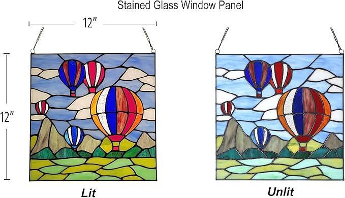 PA0002 Stained Glass Hanging Panel-12 Wx12 H Window Suncatcher Window Décor Tiffany Style Wall Décor Hanging Art,Hot Air Balloons.