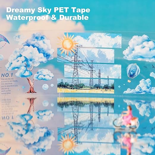 Sky Series PET Tape Sticker Set 6 Rolls Featuring Thunderstorm Starry Night Sunset and Foggy Cloud Designs for Scrapbooking Journaling Planner Decoration and DIY Craft