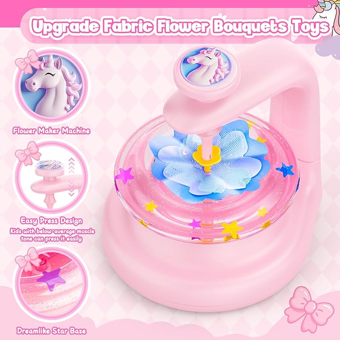 cosone Crafts Kits for Kids Ages 4-8, DIY Fabric Flower Bouquet Kit for 5 6 7 8 Year Girls Unicorn Flower Press Toys Educational Toy Preschool Birthday Gifts for Girls Handmade Activity Set - Pink