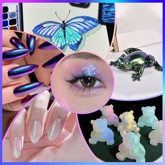 Matio Interference Mica Powder, 1.06oz/ 30g Ghost Blue Chrome Powder, Pearlescent Effect Color Shift Pigment for Epoxy Resin, Makeup Shimmer, Nail Polish,Soap Dye,Candle Making,Paint