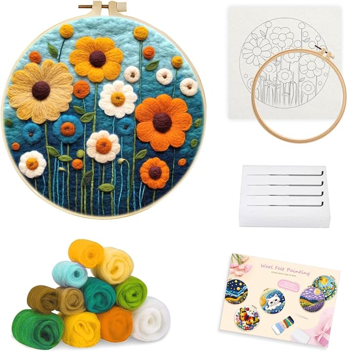 yesJRL Needle Felting Kits Beginners, Natural Landscape DIY Wool Needle Felting Starter Kit, Floral Needle Felt Set with Foam Pad, Felt Cloth and Instructions, Used for Home Decoration (Multicolor)