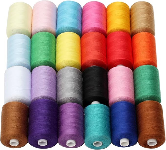 Simthread All Purpose Sewing Thread, 24 Spool 1000 Yards Polyester Thread for Sewing, Handy Polyester Sewing Threads for Sewing Machine - 24 Colors