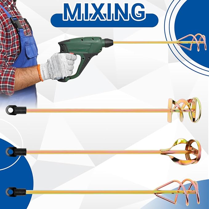 Set of 3 Paint Mixer for Drill Epoxy Resin, Mud, Cement Blades, Paint Stirrer, 15.7" Mixing Paddles and 2.3" Mixing Impeller(Gold)