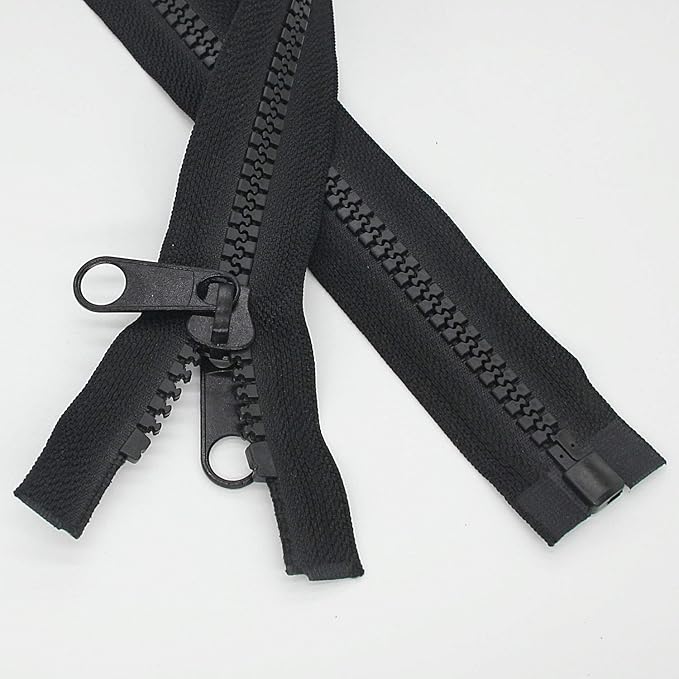 Leekayer 2PCS #10 24 Inch Heavy Duty Zippers for Sewing Separating Large Plastic Zippers Black Tape with Double Pull Tab Slider, Sleeping Bag, Boat, Canvas, Cover, Trampoline, Dog Bed,Tent (24" 2pcs)