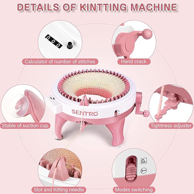SENTRO Knitting Machine 48 Needles, Smart Knitting Crochet Machine, Double Crocheting Machine Kit,Circle Knit Loom Machine with Row Counter and Hand Crank