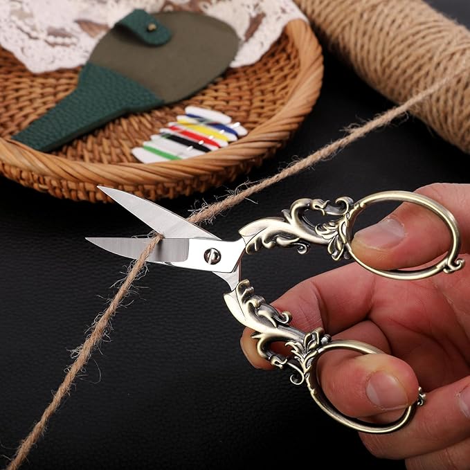 Sewing Craft Scissors, Multipurpose Sharp Scissors with Sheath for Art Home School Paper Thread Cutting Scissor, 5.3in Bronze Big Handles