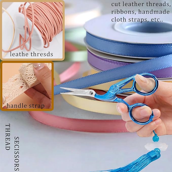 BIHRTC 4.5Inch Little Sewing Scissors Crane Shears with Cover Tassel Stainless Steel Scissor for Crafting Embroidery Needlework DIY Daily Use