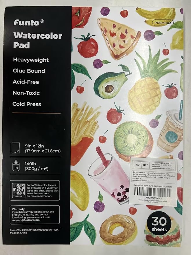Funto Watercolor Paper Pads, 9x12, 30 Sheets, 140lb/300gsm, Cold Pressed, Acid-Free Heavyweight Art Paper for Painting, Drawing & Art Supplies