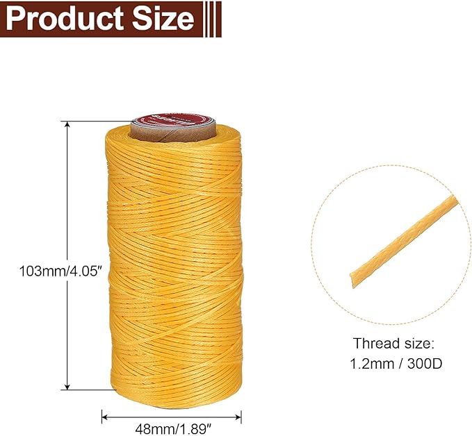 uxcell Flat Leather Sewing Waxed Thread, 140m / 153 Yards Polyester Wax String, 300D Wax Stitching Cord for Leather Crafts, Bookbinding, Bracelets Braided, Yellow